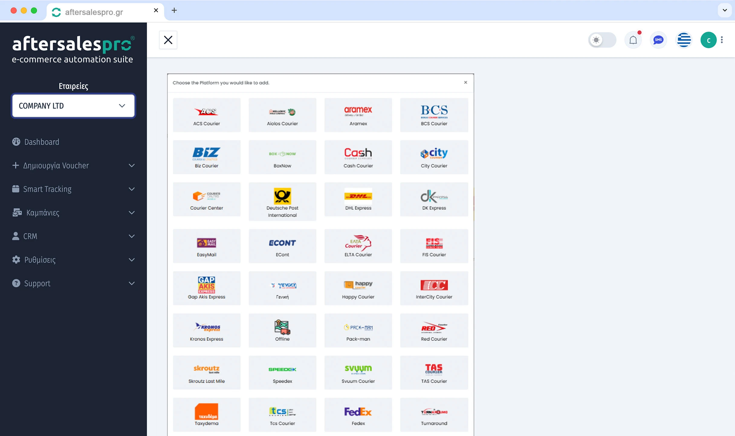 Manage multiple courier companies from a single interface